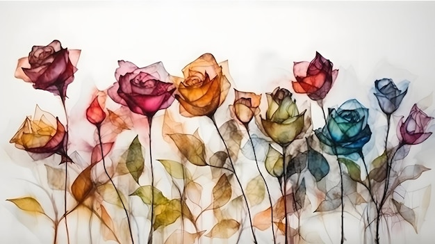 A painting of roses with the word love on it