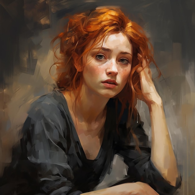 Painting of a Sad Woman in Realistic Style