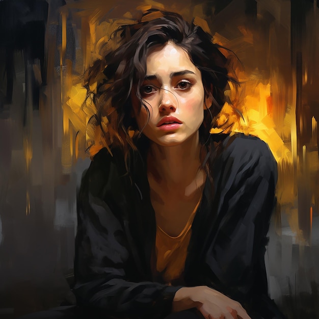 Painting of a Sad Woman in Realistic Style