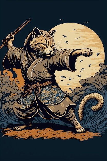 painting of samurai cat