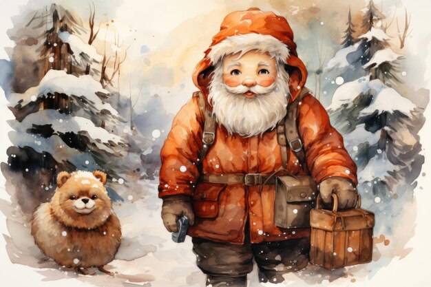 A painting of a santa claus and a bear generative ai image