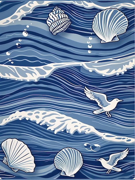 a painting of a sea shell and sea shells