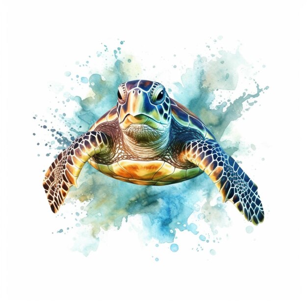 Картина морской черепахи в полете с вкраплениями акварельного генеративного ай