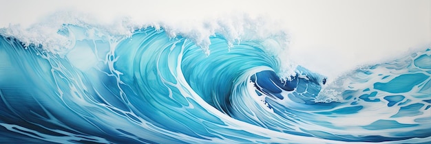 a painting of sea waves on a white background in the style of light red and cyan