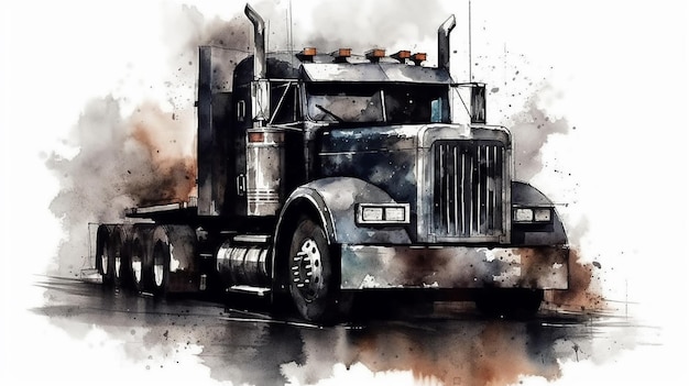 A painting of a semi truck with the number 60 on the side.