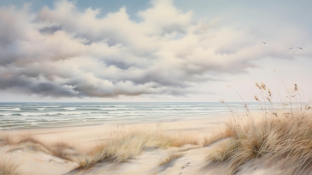 A painting of several grasses and sand dunes generative ai