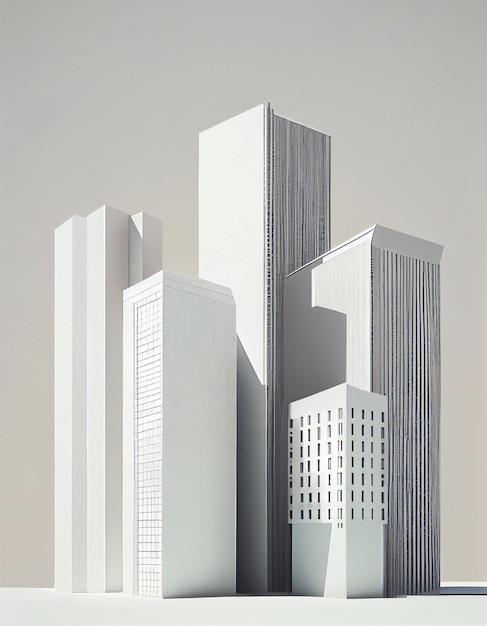 "단어"라고 적힌 건물이 있는 여러 고층 건물의 그림. "