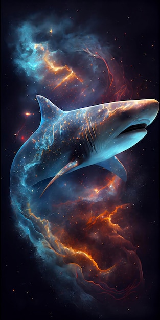 A painting of a shark with the word shark on it