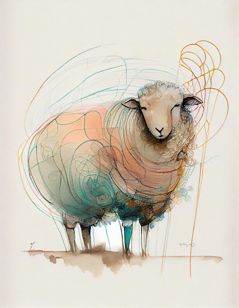 a painting of a sheep with a colorful pattern on it