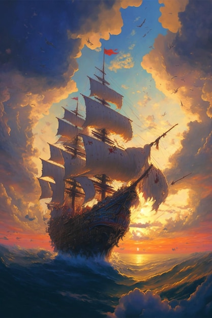 Картина корабля посреди океана генеративный ай