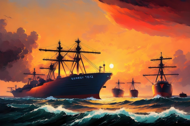 A painting of a ship with the date 2012 on it