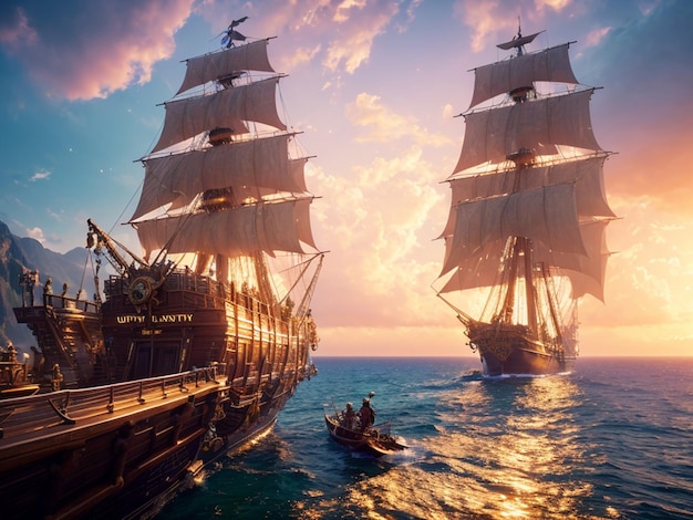 앞면에 해적이라는 단어가 있는 배의 그림