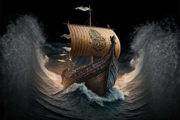 A painting of a ship with the word viking on it