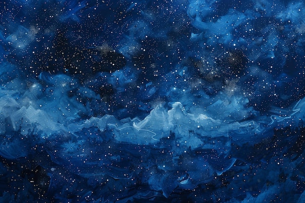 a painting showcasing a night sky filled with twinkling stars a dreamy interpretation of a starry night sky with shades of blue and twinkling stars against a midnight blue background