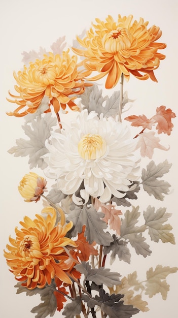 Painting showcasing some Chinese chrysanthemums image Ai generated art