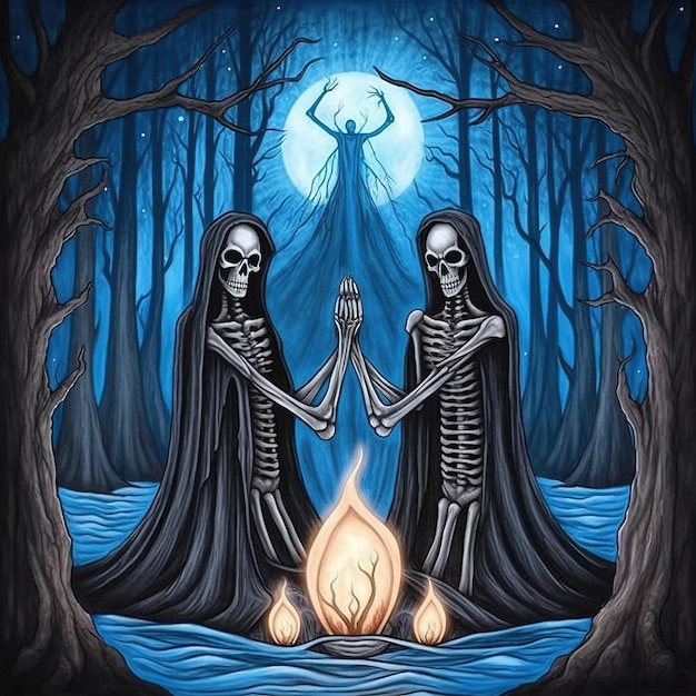 A painting of skeletons by the artist