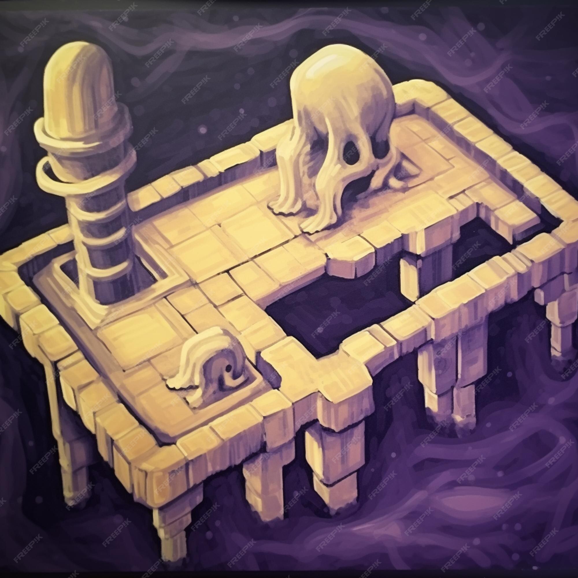 Premium Photo | Painting of a skull and a dog on a platform with a fire