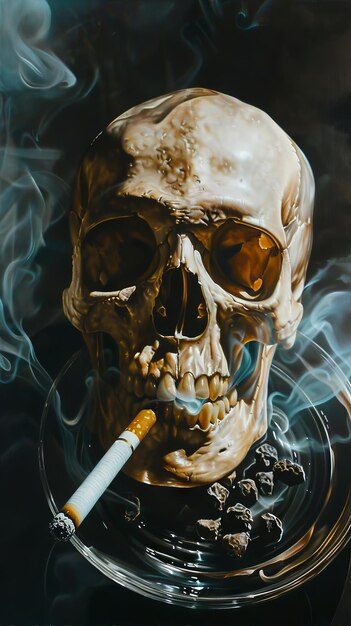 Картина черепа, курящего сигарету.