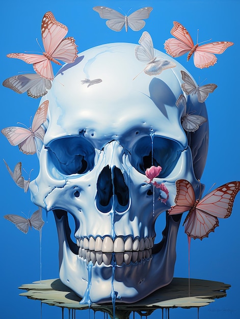 painting of a skull surrounded by flowers and butterflies vanitas hauntingly beautiful art