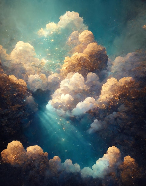 Painting of a sky filled with lots of clouds generative ai