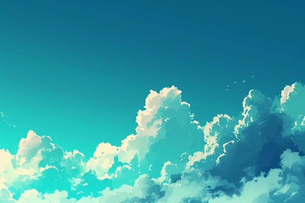 A painting of a sky with clouds and a blue background
