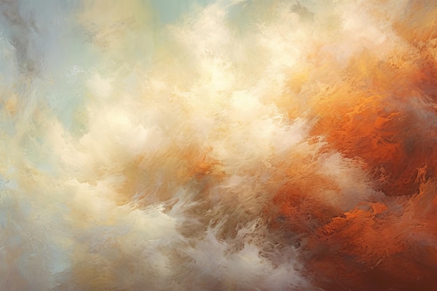 A painting of a sky with clouds and a blue and orange sky.