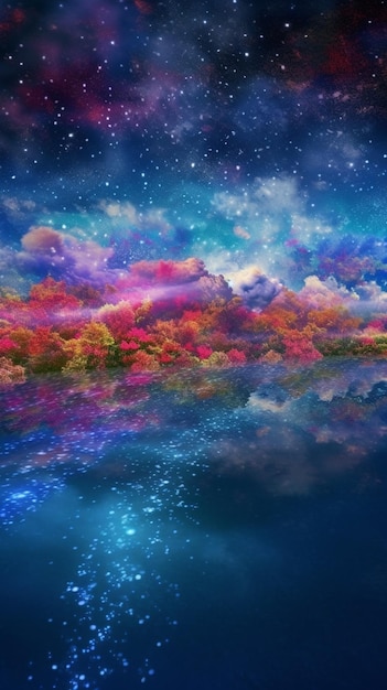 A painting of a sky with clouds and stars