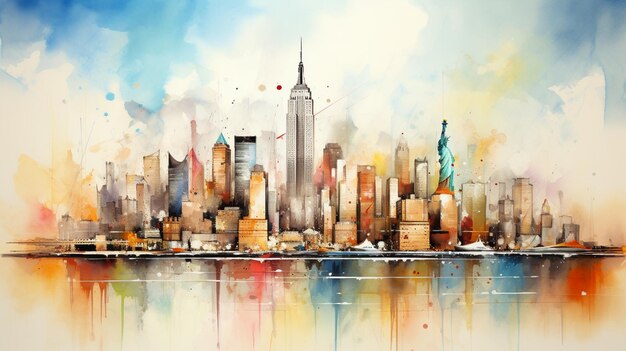 a painting of a skyline by person.