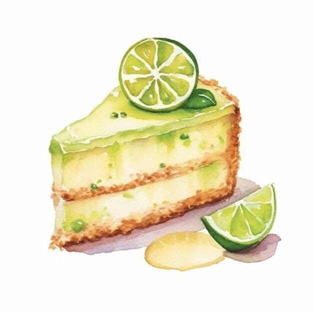 a painting of a slice of lime cake with a slice cut out generative ai