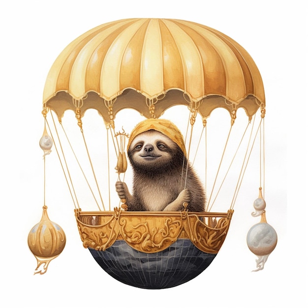 A painting of a sloth on a parachute