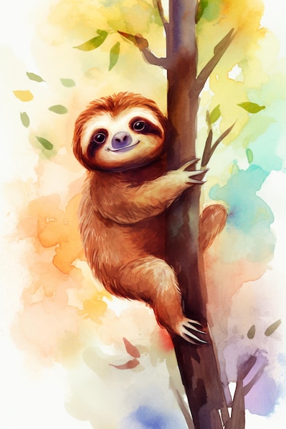 A painting of a sloth on a tree