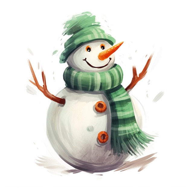 緑のスカーフと緑の帽子をかぶった雪だるまの絵画 - ガジェット通信 GetNews