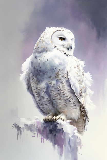 A painting of a snowy owl