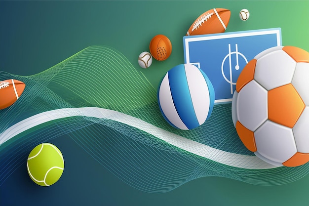 a painting of soccer balls and a blue background with a picture of a soccer ball and the word soccer on it