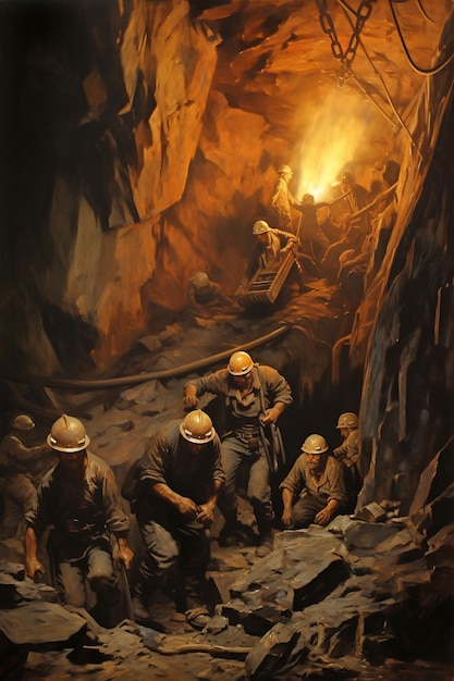 a painting of soldiers in a cave