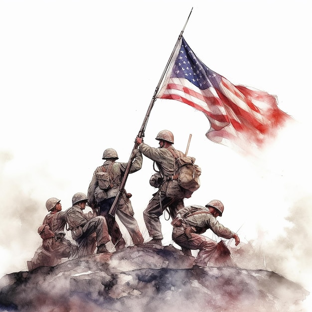 картина солдат с флагом с надписью «американский флаг».