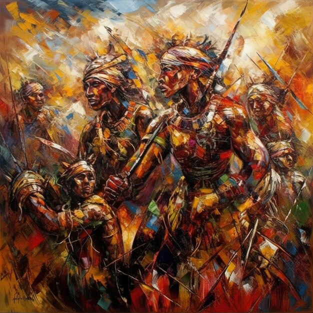 Photo a painting of soldiers with a gun in the middle