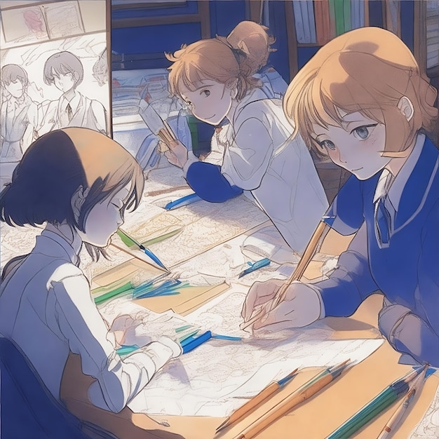 Premium AI Image  Anime Classroom Scene with Beautifully Detailed Art  Style and Group of Students Engaged in Learning