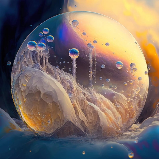 「水」という文字が描かれた球体の絵。