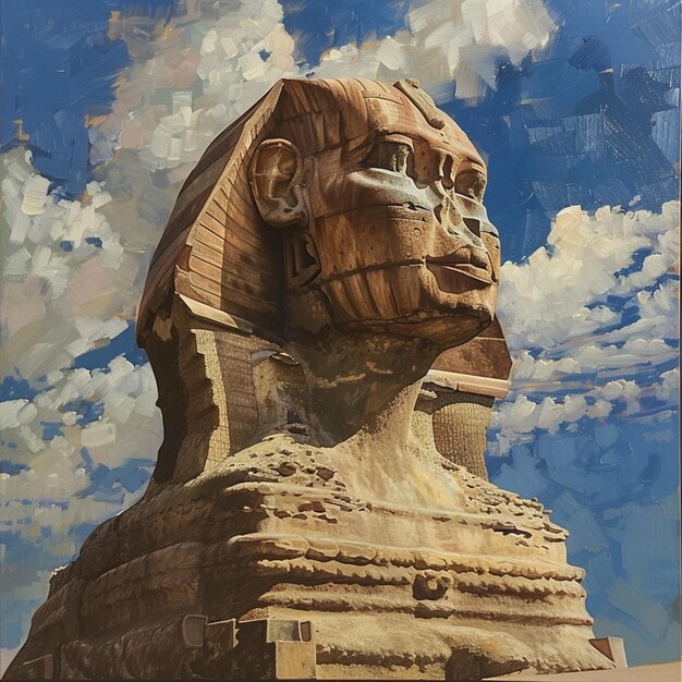 painting of a sphinx statue with a sky background generative ai