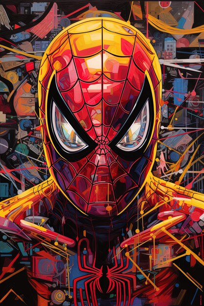 Photo a painting of a spiderman with a spiderman mask on it