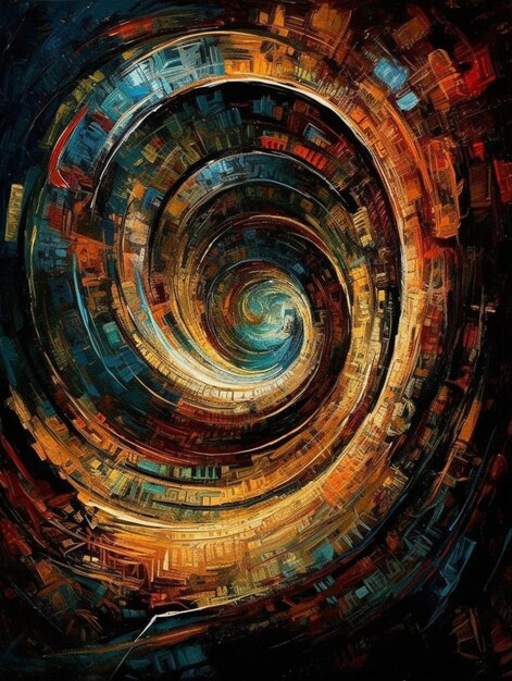 a painting of a spiral of colorful colors with a black background generative ai