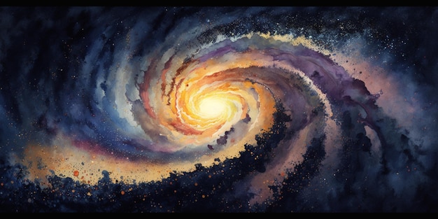 Painting of a spiral galaxy with a bright center generative ai