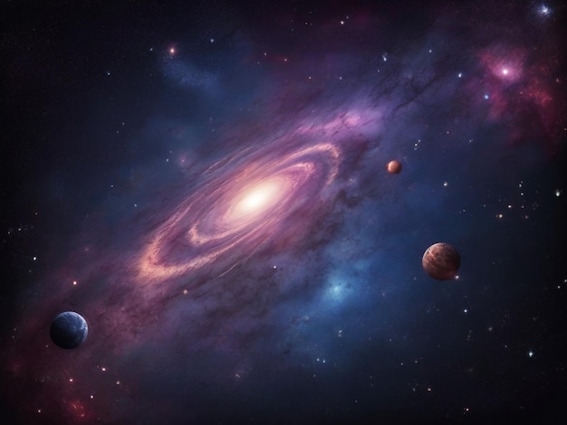 Photo a painting of a spiral galaxy with planets and planets