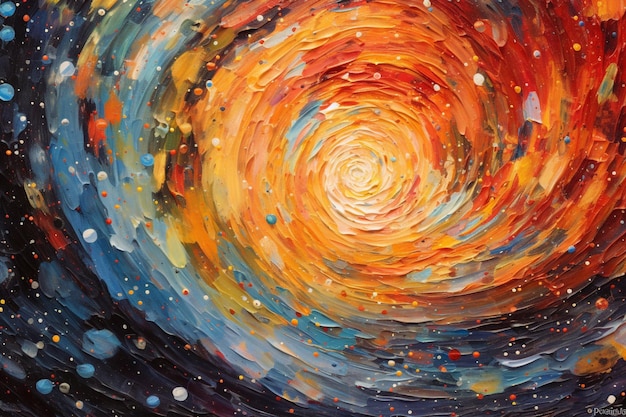 A painting of a spiral with the word " galaxy " on it