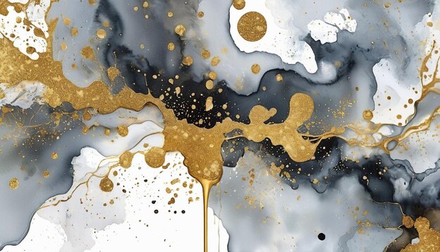 a painting of a splash of liquid with a gold background