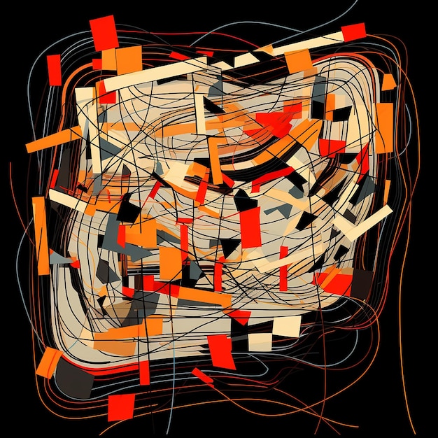 a painting of a square with orange and black lines.