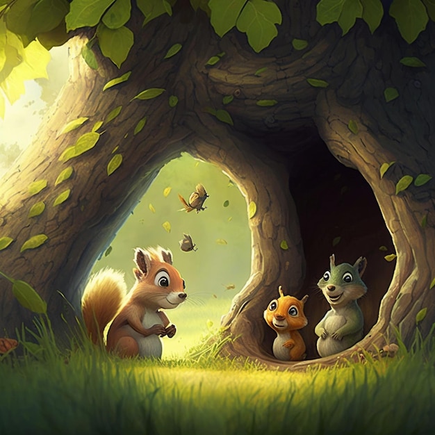A painting of a squirrel and a squirrel