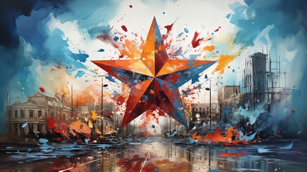 Photo a painting of a star with a red star on it