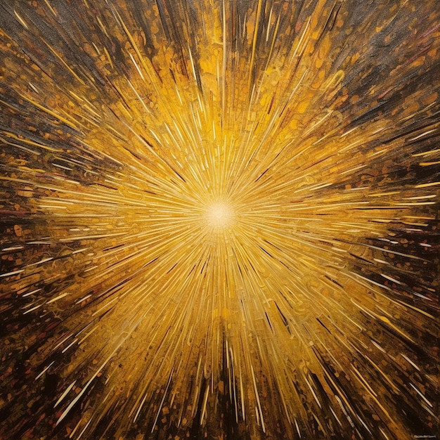 A painting of a starburst in a circle of gold paint